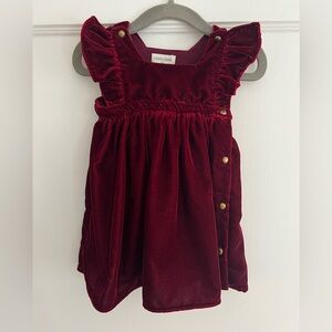 Louis Louise, Red Velour Baby Dress with Ruffle Sleeves, Gold Buttons, 6M